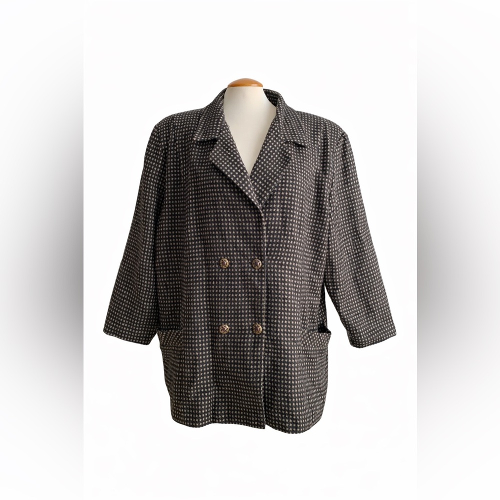 VINTAGE - Micro-check Wool-Blend Double-Breasted Jacket - Picture 11 of 12